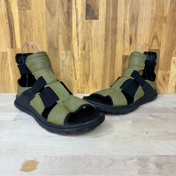 Sorel Women’s Explorer Gladiator Green Leather Gore Elastic Stretch Sandal 7.5 - Picture 1 of 11